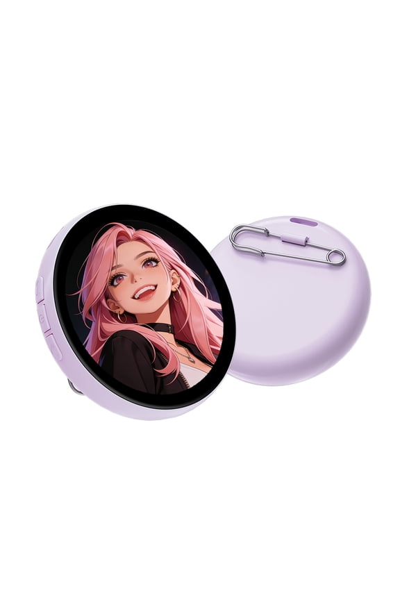 Custom Digital Badge with 1.85 Inch IPS Touch Screen,HD Display,Magnetic Back,Badges Button for Anime Fans,Idol Supporters,Events,2.17 in,Purple