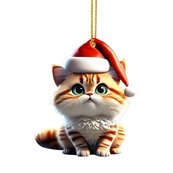 Lilixerw Cute Cat Christmas Ornament with Santa Hat,Acrylic Cat Hanging Ornament for Car & Christmas Tree,Christmas Decorations Indoor