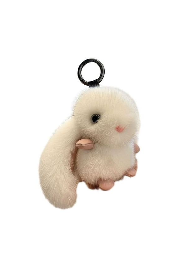 Cute Long Ears Rabbit Keychain,Plush Rabbit Ornament Fluffy Rabbit Key Ring Bag Purse Pendant,White