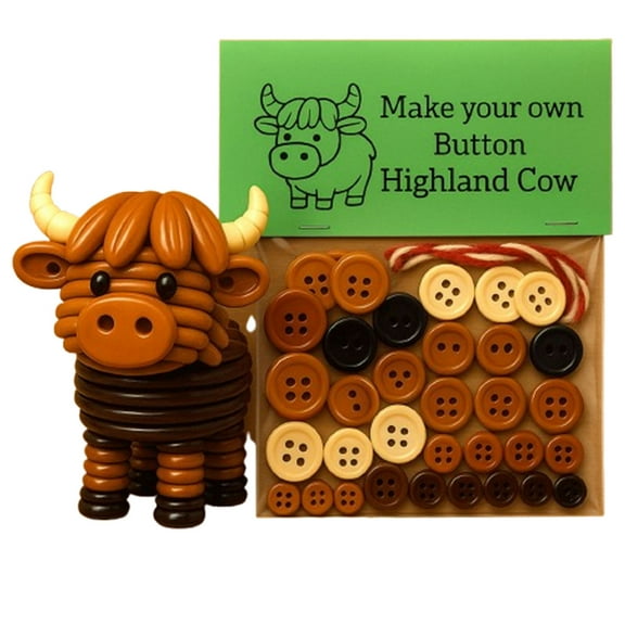 Lilixerw DIY Button Highland Cow Ornament Kit,Make Your Own Christmas Hanging Decor,Crochet Craft Kit for Family Holiday Activities,Spring Festival Craft Ornament Set