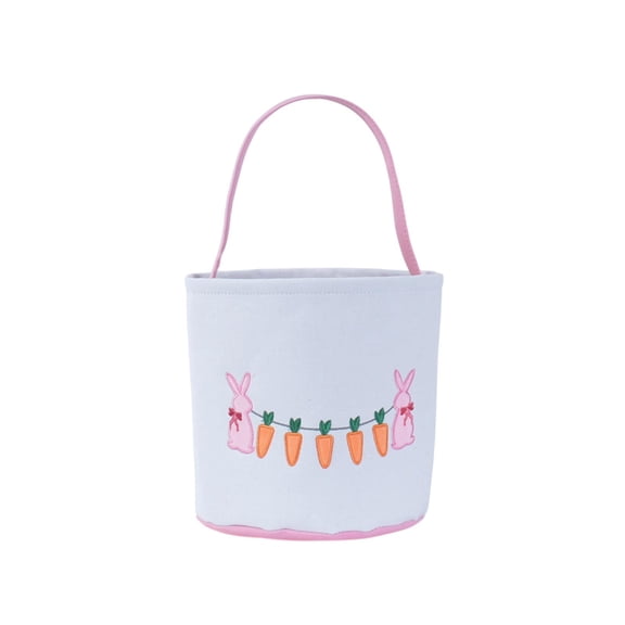 Lilixerw Easter Canvas Bunny & Carrot Print Basket with Handle,Easter Egg Hunt Basket for Candy Eggs,Easter Party Gift,Portable & Foldable,8.86x9.06 Inch,Pink