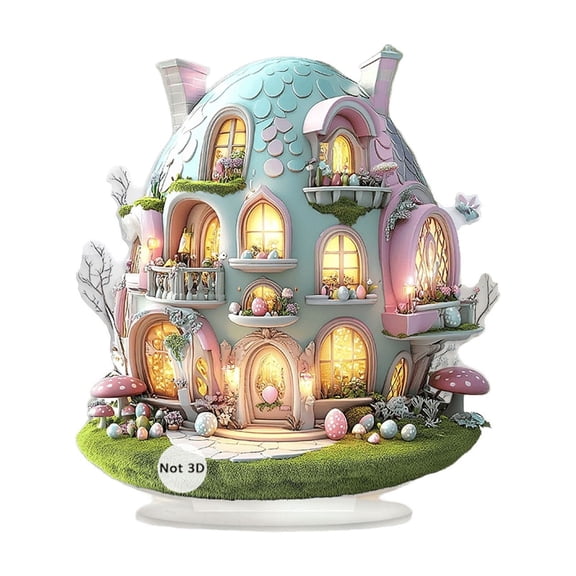 Lilixerw Easter Egg-Shaped House 2D Tabletop Decor,Easter Acrylic Home Wall&Table Decoration for Living Room,Bedroom,Festive Party Gift,Easy to Display,Durable,9.84x8.82 inch