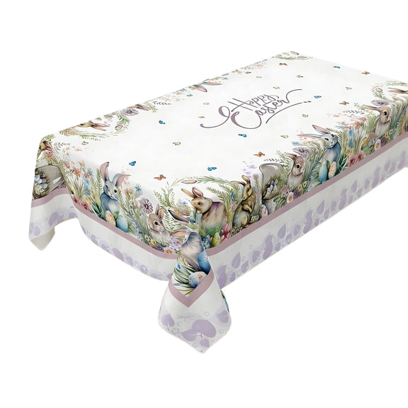 Lilixerw Easter Tablecloth 55x70 Inch,Waterproof Reusable Table Cover with Cute Bunny Rabbit & Egg Print,All-Season Indoor/Outdoor Use for Party,Picnic,Dining,Multicolor