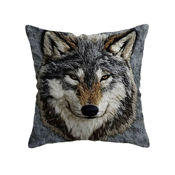 Lilixerw Embroidered Animal Wolf Print Pillow Cover,2D Printed Animals Pattern Design,Soft Polyester Square Decorative Pillowcase for Sofa,Bed,Living Room,17.7x17.7 Inch