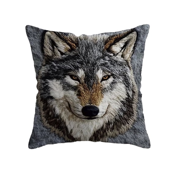 Lilixerw Embroidered Animal Wolf Print Pillow Cover,2D Printed Animals Pattern Design,Soft Polyester Square Decorative Pillowcase for Sofa,Bed,Living Room,17.7x17.7 Inch