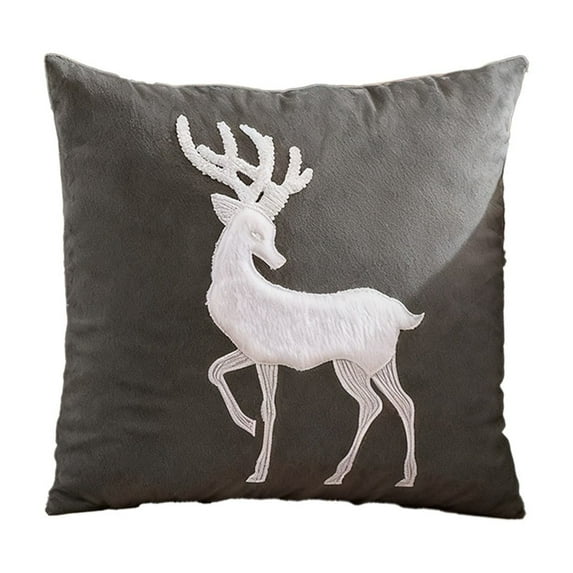 Lilixerw Embroidered Christmas Pillowcase,17.7x17.7Inch Reindeer Pattern Pillow Cover for Sofa,Winter Holiday Home Decor,Christmas Gift,Gray