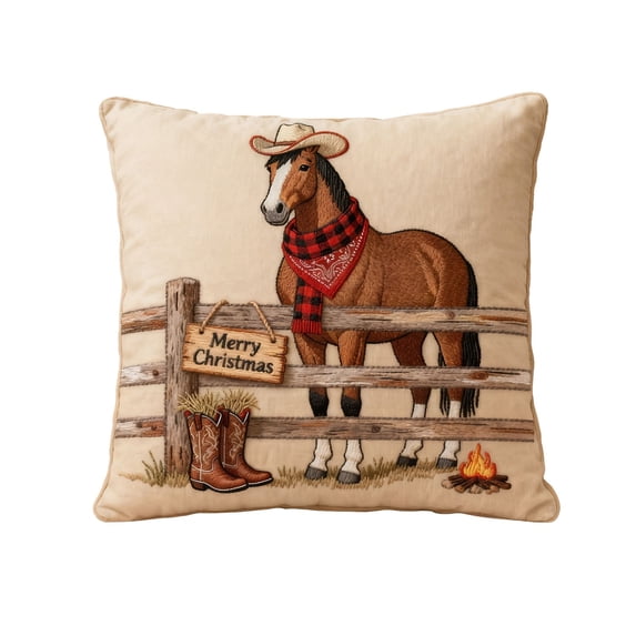 Lilixerw Embroidery Christmas Pillow Covers,18x18Inch Cute Animal Horse Print Pillowcase,Valentine's Day Home Decor for Living Room Bedroom Sofa,Decorative Pillowcase