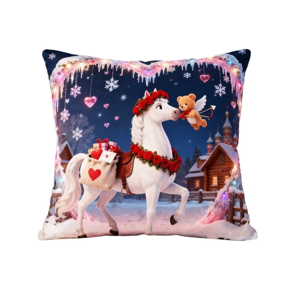 Lilixerw Embroidery Christmas Pillow Covers,18x18Inch Cute Animal Horse Print Pillowcase,Valentine's Day Home Decor for Living Room Bedroom Sofa,Pillowcase