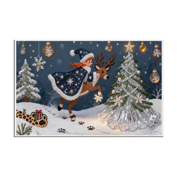 Lilixerw Embroidery Christmas Theme Scene Home Doormat,23.6x15.7 Inch Non-Slip Floor Xmas Mat,Absorbent Entryway Rug for Kitchen Bathroom Door,Holiday Party Decor