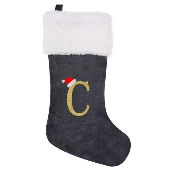 Lilixerw Felt Christmas Stocking with Embroidered Letter,Plush Xmas Hanging Decor for Fireplace,Xmas Tree Gift Sock,16.9 x 7.5Inch,Letter C