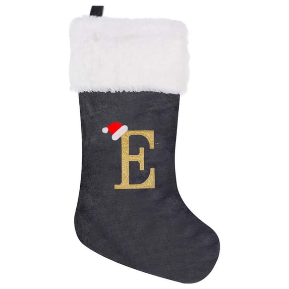 Lilixerw Felt Christmas Stocking with Embroidered Letter,Plush Xmas Hanging Decor for Fireplace,Xmas Tree Gift Sock,16.9 x 7.5Inch,Letter E