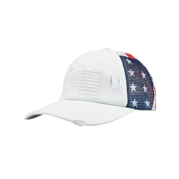 Lilixerw Flag Pattern Trucker Hat, Distressed Curved Brim Baseball Cap with Embroidery Detail, for Outdoor Gathering and Daily Wear Decoration, 7.08x5.11x3.14 inch