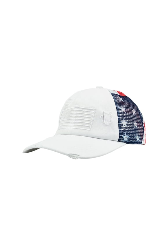 Flag Pattern Trucker Hat, Distressed Curved Brim Baseball Cap with Embroidery Detail, for Outdoor Gathering and Daily Wear Decoration, 7.08x5.11x3.14 inch