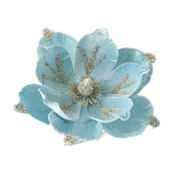 Lilixerw Flocked Artifical Christmas Flower,Fabric Simulation Bloom for Xmas Tree,Home Party Decor,Xmas Ornament,9.4Inch Blue