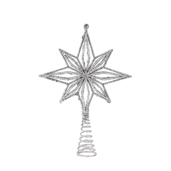 Lilixerw Fluffy 3D Xmas Tree Topper Star,8.7x6.3Inch Powdered Octagonal Star with Pull String,Easy Clip-on Christmas Tree Top Decoration,Silver