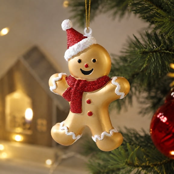 Lilixerw Gingerbread Cookie Ornament, Gold Figure With Red Glitter Hat And Scarf, 4.92 Inch Christmas Tree Holiday Decoration