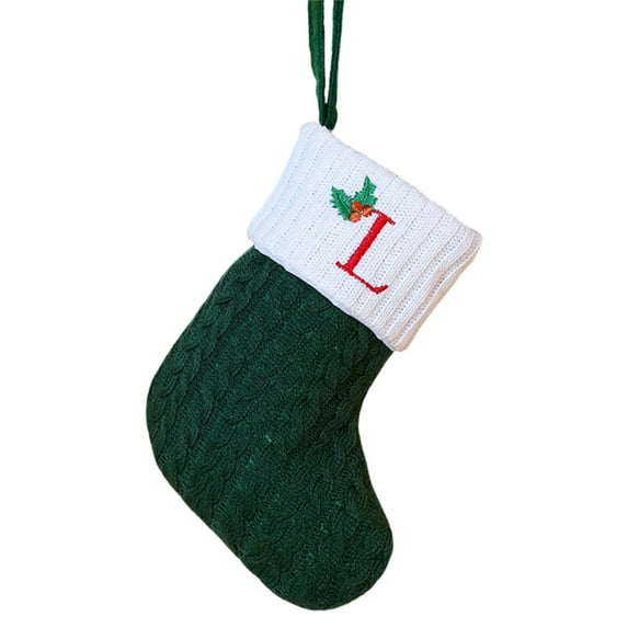 Lilixerw Green Christmas Stockings,Embroidered Initial Letter Knit Stockings for Xmas Tree Hanging Decoration,Home Family Fireplace Pendant,Party Decor Gift,Letter L