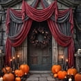 thumbnail image 1 of Lilixerw Halloween Creepy Gauze Table Runner, Red‑Black Tone Crinkle Fabric Drape, for Table, Mantel, Doorway and Party Setup, 35.43x70.86 inch, 2 Pack, 1 of 6
