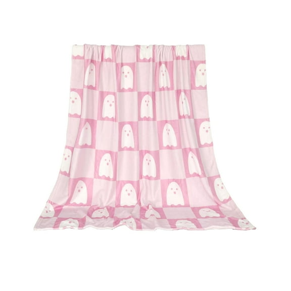Lilixerw Halloween Cute Throw Blankets,Funny Ghost Spooky Pink and White Double Sided Flannel Blanket for Couch Sofa Bed Home Decorations,29.53 x 39.37 inch