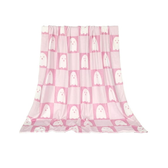 Lilixerw Halloween Cute Throw Blankets,Funny Ghost Spooky Pink and White Double Sided Flannel Blanket for Couch Sofa Bed Home Decorations,29.53 x 39.37 inch