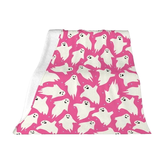 Lilixerw Halloween Cute Throw Blankets,Funny Ghost Spooky Pink and White Double Sided Flannel Blanket for Couch Sofa Bed Home Decorations,29.53 x 39.37 inch