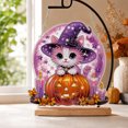 thumbnail image 1 of Lilixerw Halloween Diamond Art Hanging Ornament Decoration, Moon Background Cat In Witch Hat Pumpkin Pattern Wall Hanging Sign with Chain, for Door, Porch and Wall Display, 8 inch, 1 of 7