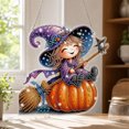 thumbnail image 1 of Lilixerw Halloween Diamond Art Hanging Ornament Decoration, Witch On Broom Pumpkin Pattern Wall Hanging Sign with Chain, for Door, Porch and Wall Display, 8 inch, 1 of 7