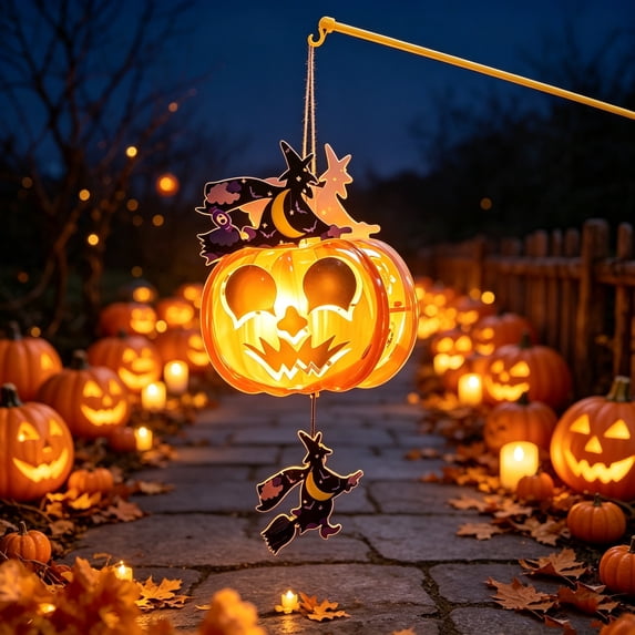 Lilixerw Halloween Pumpkin Lantern Decoration, Hanging Projection Light Kit with Witch Figure Accent, for Indoor Wall, Window and Party Setup, 14.17x7.09 inch