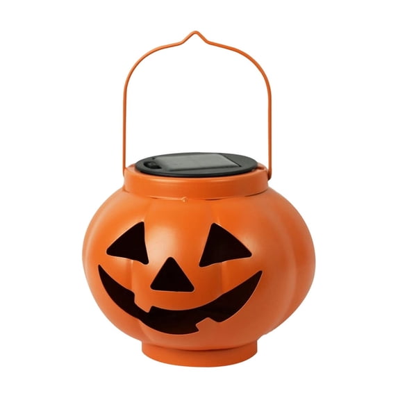 Lilixerw Halloween Pumpkin Lantern Decoration, Solar Operated Hanging Lamp with Jack o lantern Hollow Pattern, for Yard, Porch, Patio, Exterior Accent, 6.30x6.30x9.45 inch