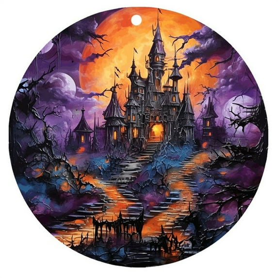 Lilixerw Halloween Pumpkin Pattern Front Door Welcome Sign Decoration,Round Halloween Hanging Sign for Home Kitchen Garden Porch Decor