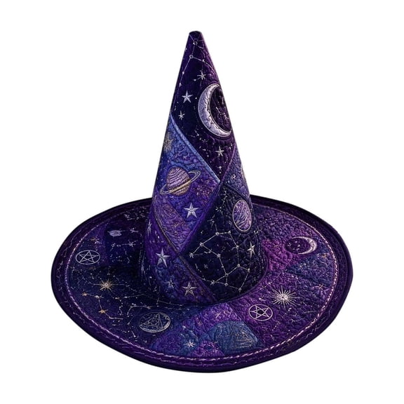 Lilixerw Halloween Quilted Witch Hat, Celestial Star Moon Constellation Pattern Costume Accessory, for Party Photo Prop and Indoor Home Decoration, 15.74x11.81 inch