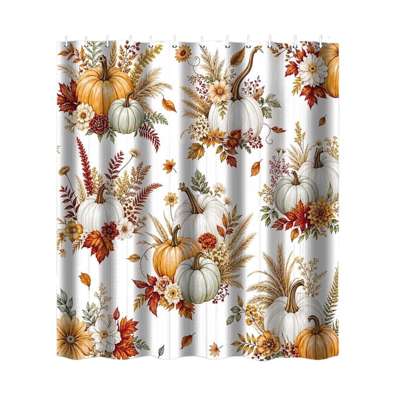 Lilixerw Halloween Shower Curtain, Orange White Pumpkin Floral Fall Print, with 12 Hooks Included, for Tub Enclosure and Bathroom Space Decoration, 70.8x59 inch