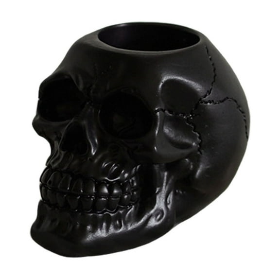 Lilixerw Halloween Skull Head Candle Holder,Resin Gothic Skeleton Head Crafts for Party Graveyard Outdoor Bar Decor Supplies,Black