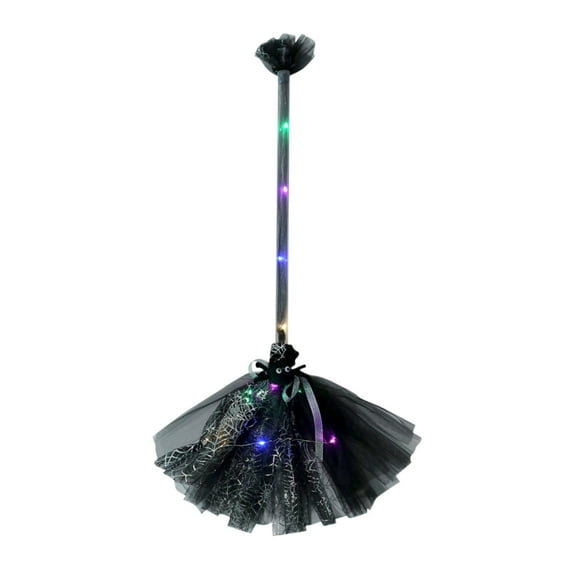 Lilixerw Halloween Small Witch Broom Decoration,Plastic Witch Broomstick with LED Colorful Light and Spider,Halloween Cosplay Costume Props,Party Supplies,Black