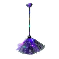 Lilixerw Halloween Small Witch Broom Decoration,Plastic Witch Broomstick with LED Colorful Light and Spider,Halloween Cosplay Costume Props,Party Supplies,Purple