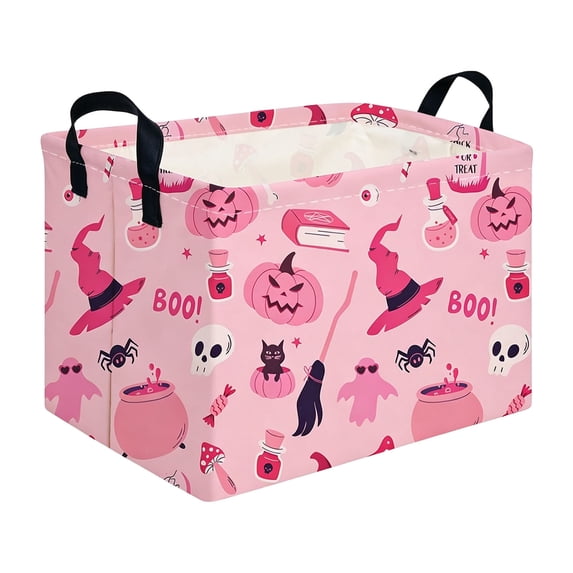 Lilixerw Halloween Storage Basket Decoration, Rectangular Foldable Organizer with Witch and Skull Print, for Household Space and Seasonal Scene Arrangement, 14.1x10.2x8.2 inch