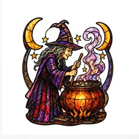 Lilixerw Halloween Window Decal, Witch Cauldron Stained Glass Style Static Sticker, for Mirror, Glass Panel and Window Surface, 11.81 inch, Home Decoration