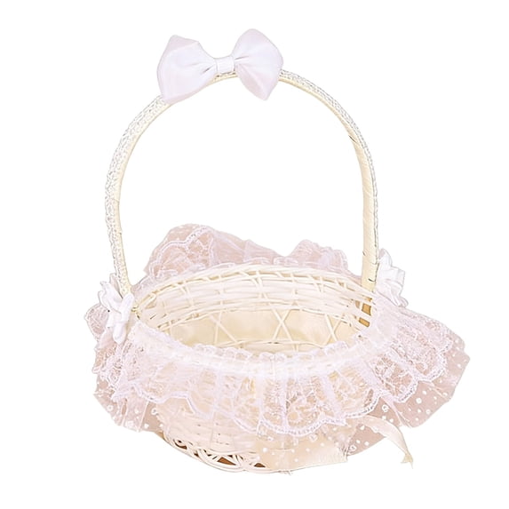 Lilixerw Handwoven Rattan Style Storage Basket with Skirt Design,White Woven Plastic Decorative Bin for Easter,Holiday Decor,Table Centerpiece,Toy & Candy Organization,6.3x8.27 inch