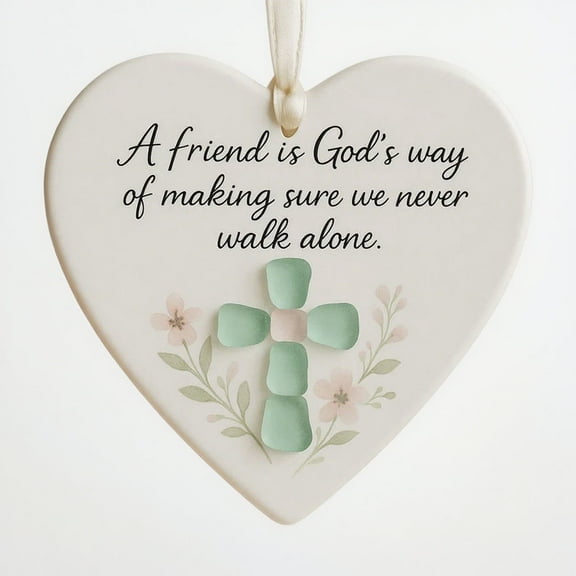 Lilixerw Heart-Shaped Sea Glass Friendship Keepsake,Handmade Unique Friendship Gift for Best Friend,Sister,Christmas Tree Ornament with Meaningful Message,3.15Inch