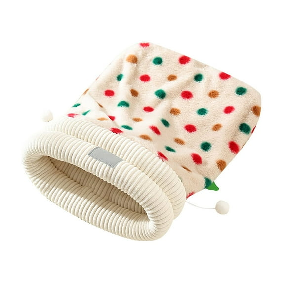 Lilixerw Heated Cave Cat Bed for Winter,Enclosed Foldable Cat House with Thick Padding,Warm Sleeping Bag for Indoor Cats,Soft Fleece Pet Nest,17.32 x 14.57 inch,Multicolor