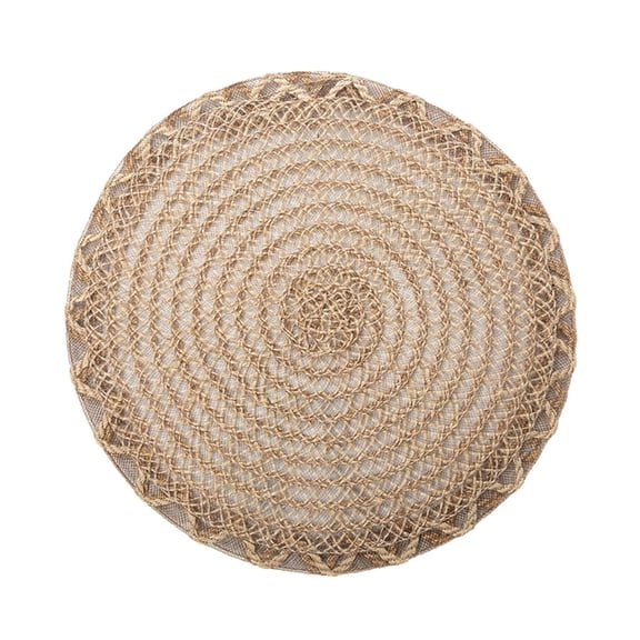 Lilixerw Home Round Straw Weave Placemat,15x15 Inch Lace-Trimmed & Hollow Design,Washable,Heat-Resistant Table Pad,For Dining,Kitchen Countertop,Khaki