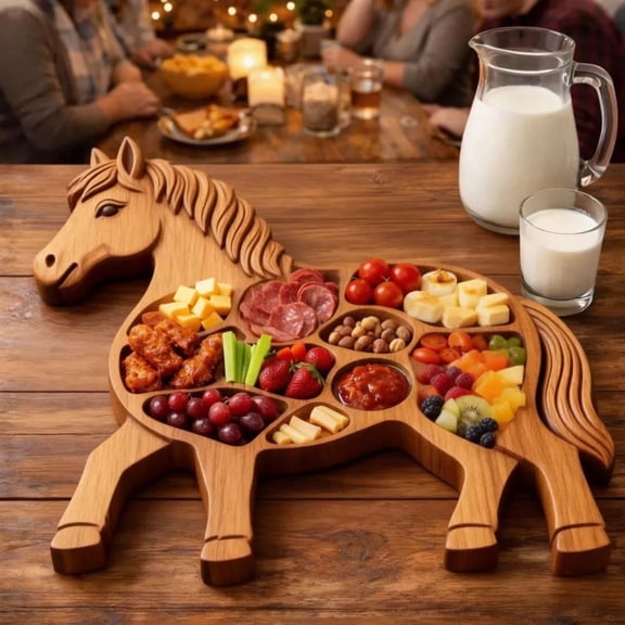 Lilixerw Horse-Shaped Wooden Charcuterie Tray,Horse Server Platter for Party,Indoor/Outdoor Gathering,Picnic,Durable & Easy to Clean,Perfect Gift for Holiday,Easter,Spring,12.6x11 Inch