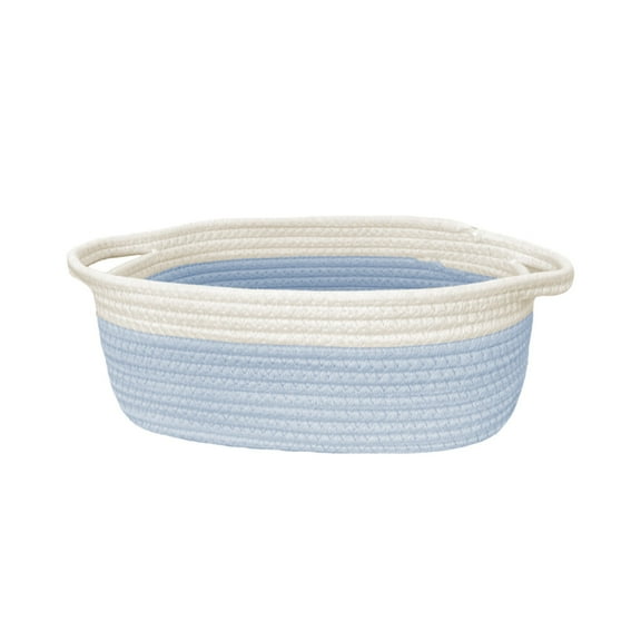 Lilixerw Household Woven Storage Basket with Handle,Blue White Decorative Gift Basket with Ribbon and Drawstring Bag,Organizer for Shelf Closet Bathroom Toys,11.8x7.9x4.7 Inch