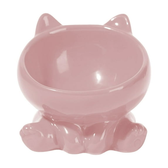 Lilixerw Large Capacity 5.12 Inch Ceramic Cat Bowl with Cat Shaped Design,Elevated Raised Pet Food and Water Dish with Non-Slip Base,Whisker Friendly Design for Easy Feeding,Pink