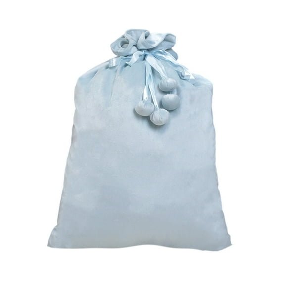Lilixerw Large Drawstring Christmas Bag,27.5x19.7Inch Fabric Gift Storage Bag,Solid Color Reusable Holiday Bag for Presents Party Decor,Light Blue