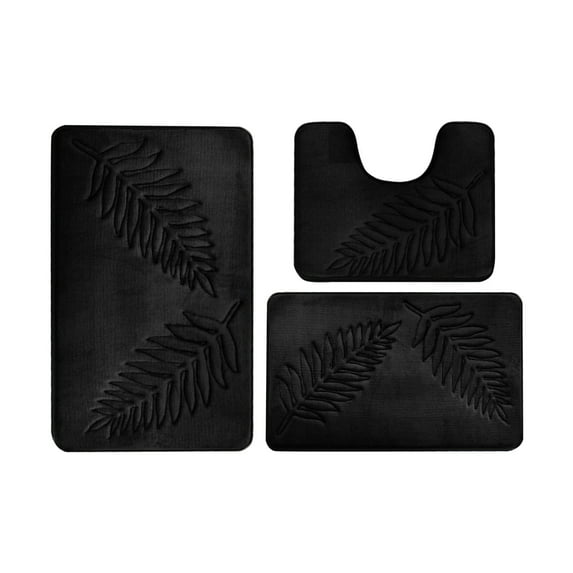 Lilixerw Leaves Bath Mat Green Plant Pattern Area Rug,Non-Slip Soft Absorbent Bathroom Rugs Set for Tub Shower Decor,Black