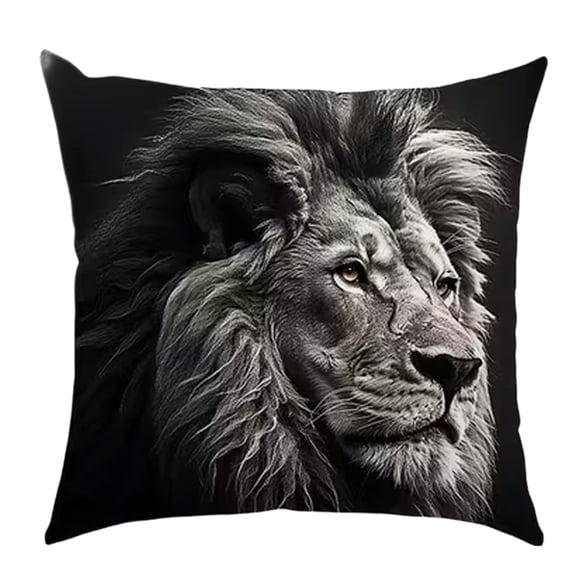 Lilixerw Lion Animal Print Linen Pillow Cover 18x18 Inch,with Zipper,Animal Decorative Cushion Cover for Sofa Living Room Bed,Black