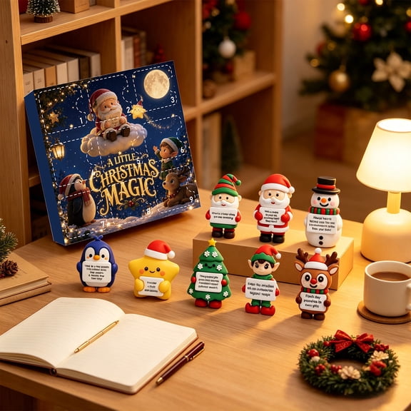 Lilixerw Little Christmas Magic Advent Calendar Box with 9 Mini Figure Charms 5.5 Inch for Holiday Family Gift Home Decoration