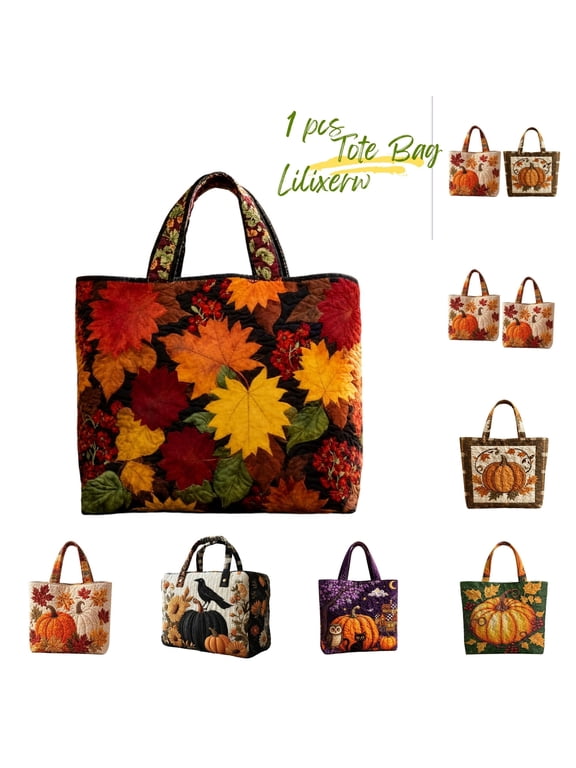 Maple Leaf Tote Bag with Berry Print Pattern, 13x15.75 inch, for Autumn, Fall, Thanksgiving, Daily Use, Work, Commute, Travel Decoration