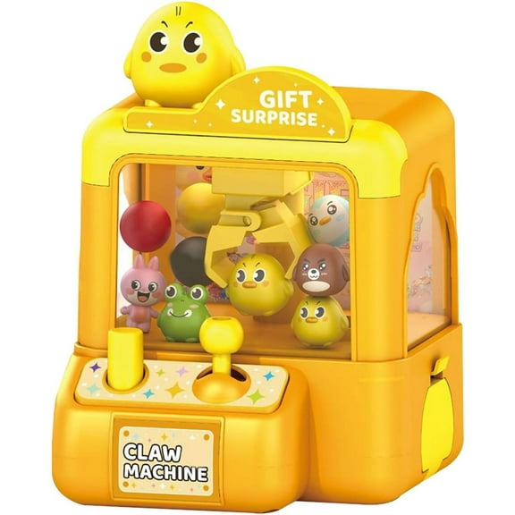Lilixerw Mini Animal Toy Claw Machine,Interactive Electronic Arcade Game Toy with Plush Claws,Quiet Mode,Battery Powered,Gift for Ages 3-8,Compact Size,Yellow